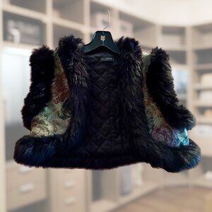 “Chic Holt Renfrew Italian Jacquard Vest/Faux Fur trim. Luxe, Prussian-inspo